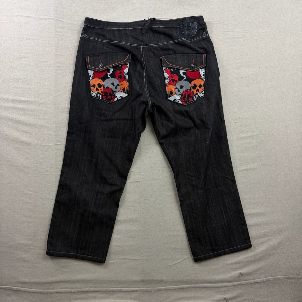 G-Unit Skull Graphic Jeans Mens 42x34 Black Heavyweight Baggy Y2K Streetwear